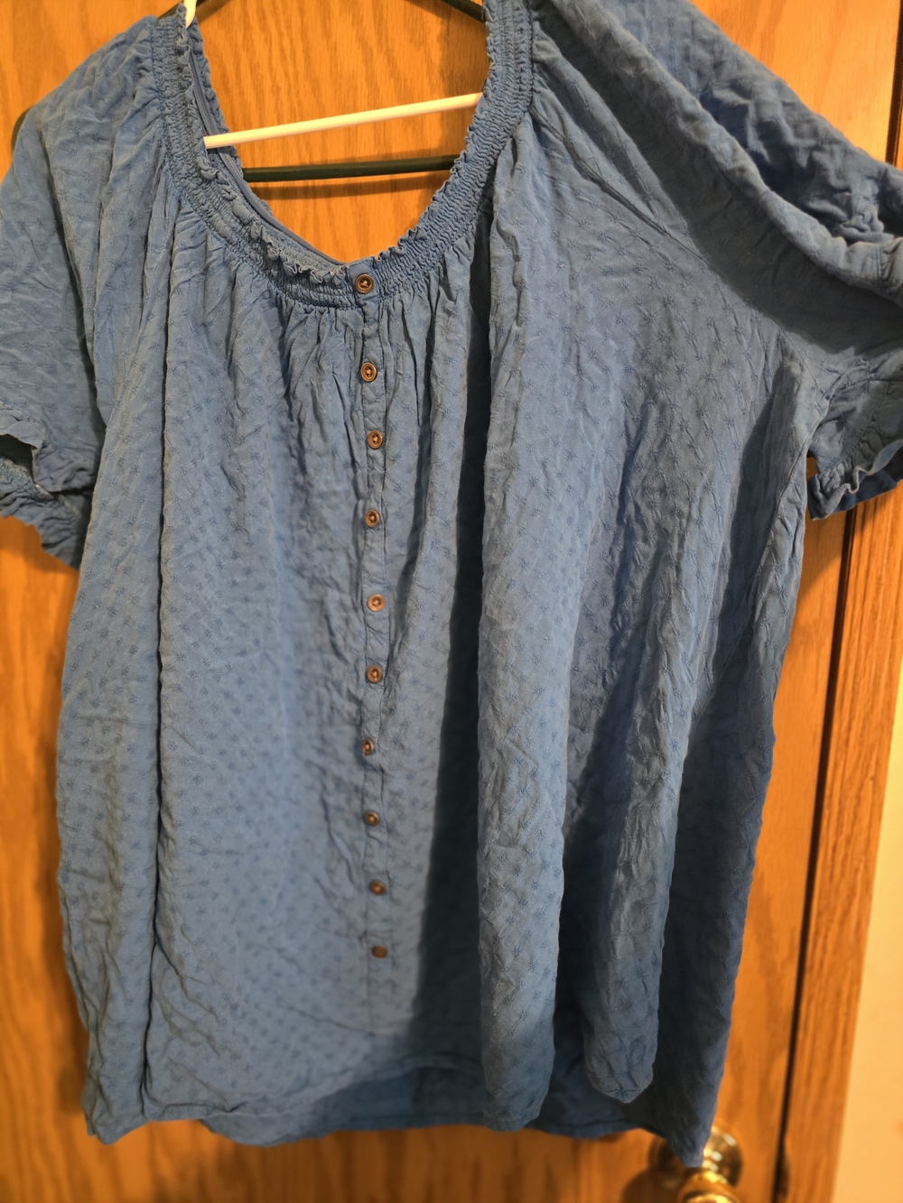 Terra & Sky Royal Blue Button-Front Peasant Blouse - Picture 2 of 6